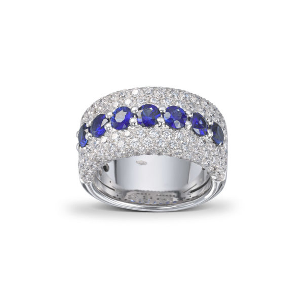 Elegant safir og diamantring