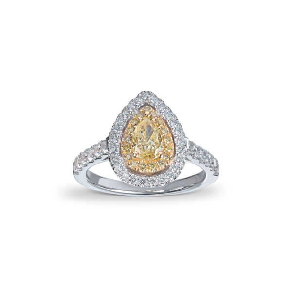 Fancy yellow diamantring dråpe - One of a kind
