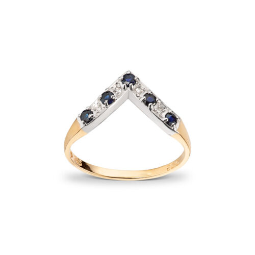Gullring med diamanter 0,06ct og safirer
