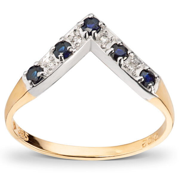 Gullring med diamanter 0,06ct og safirer - Bilde 2