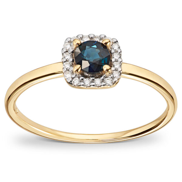 Ring i gult gull med safir og diamanter - Bilde 2