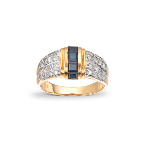 Safir og diamantring 0,50ct