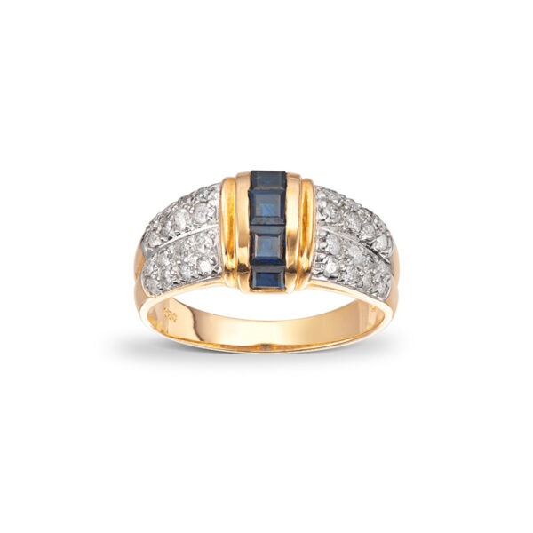 Safir og diamantring 0,50ct