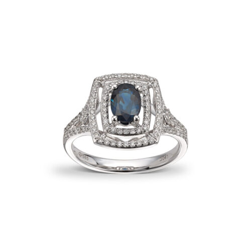 Diamantring i hvitt gull med safir 0,41ct