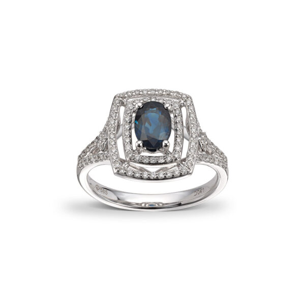 Diamantring i hvitt gull med safir 0,41ct