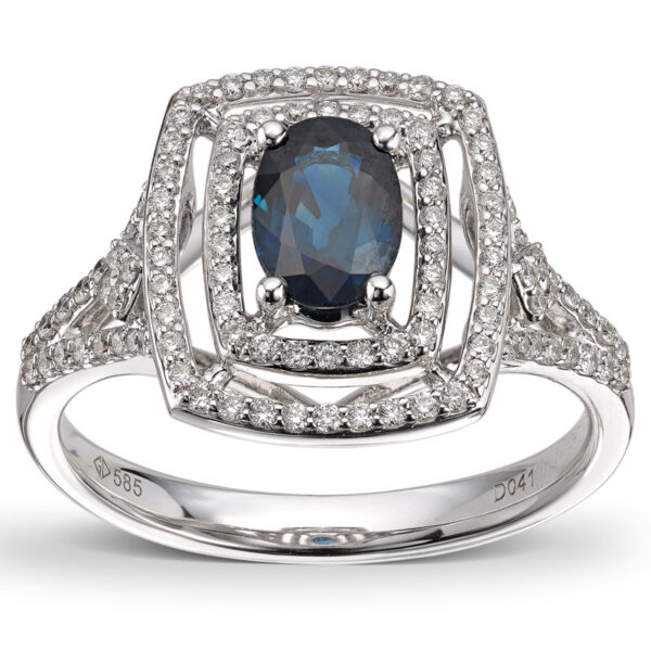 Diamantring i hvitt gull med safir 0,41ct - Bilde 2