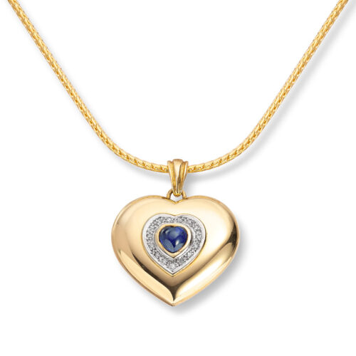 Gullhjerte med safir og diamanter