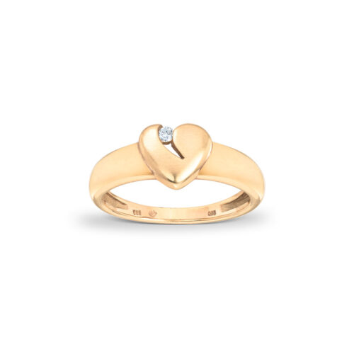 Ring i gult gull med hjerte og diamant 0,03ct