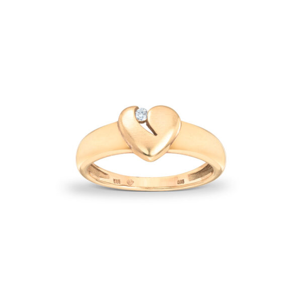 Ring i gult gull med hjerte og diamant 0,03ct