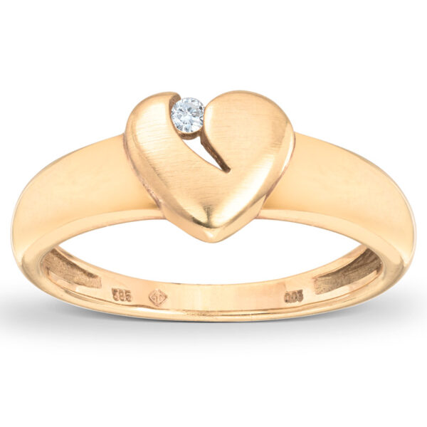 Ring i gult gull med hjerte og diamant 0,03ct - Bilde 2
