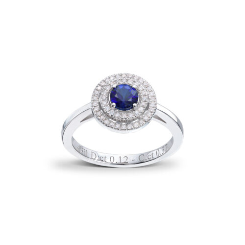 Diamantring i hvitt gull med safir