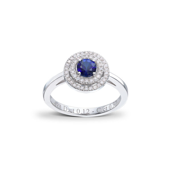 Diamantring i hvitt gull med safir