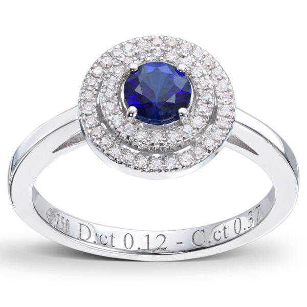 Diamantring i hvitt gull med safir - Bilde 2