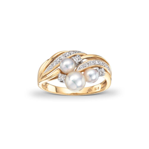 Perlering i gult gull 0,06ct
