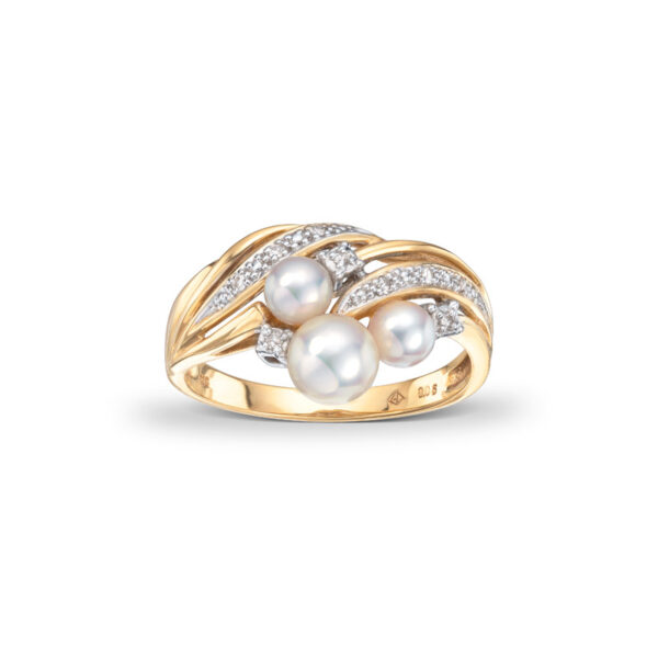 Perlering i gult gull 0,06ct