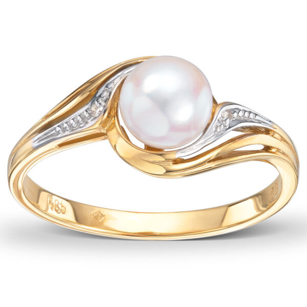 Ring i gult gull med kulturperle og 0,01ct diamant - Bilde 2