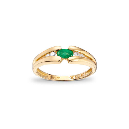 Ring i gult gull med smaragder og diamanter 0,07ct