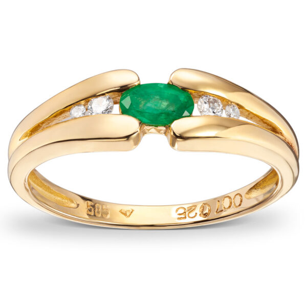 Ring i gult gull med smaragder og diamanter 0,07ct - Bilde 2