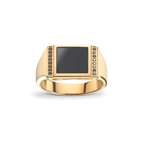 Signetring med onyx og sorte diamanter