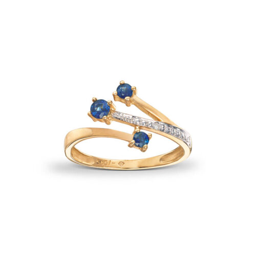 Ring i gult gull med safir og diamant
