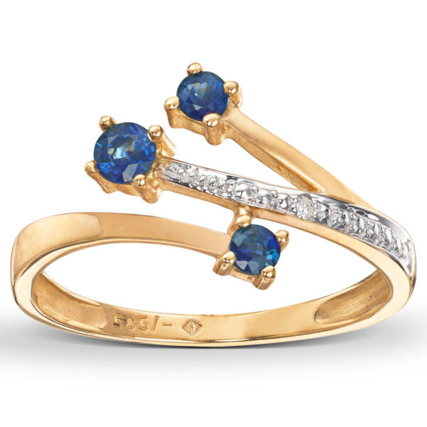 Ring i gult gull med safir og diamant - Bilde 2