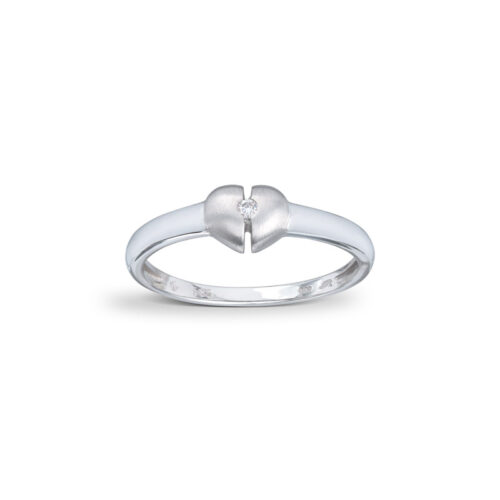 Ring i hvitt gull hjerte og diamant
