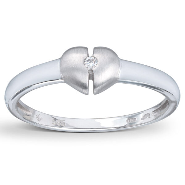Ring i hvitt gull hjerte og diamant - Bilde 2