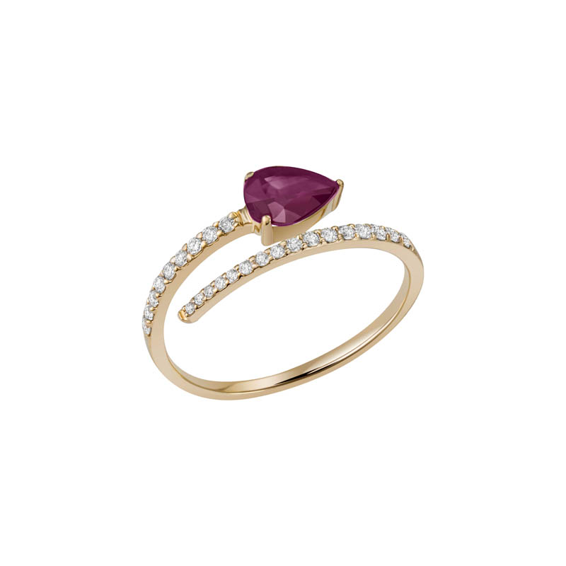 Diamantring i gull med rubin