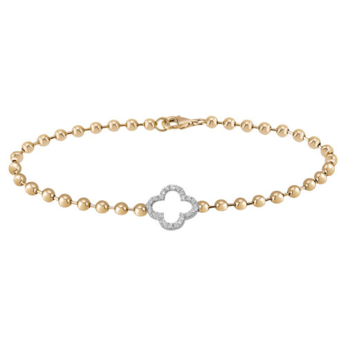 Kulearmbånd i gull med diamantblomst