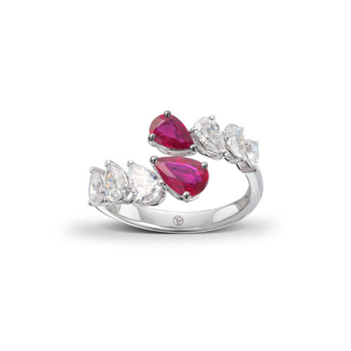 Diamantring i hvitt gull med rubiner - one of a kind