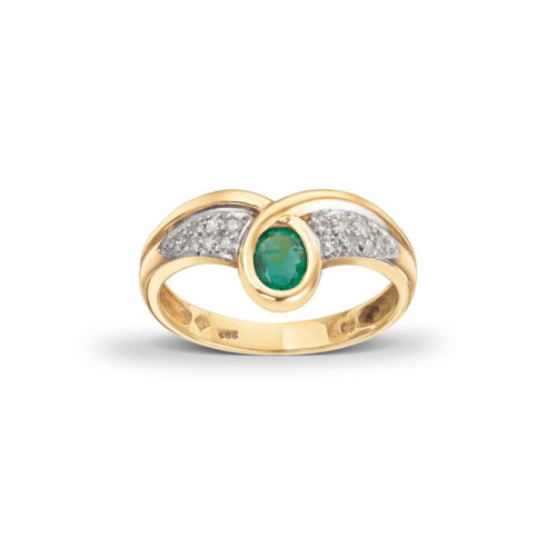 Ring i gull med smaragd og diamanter
