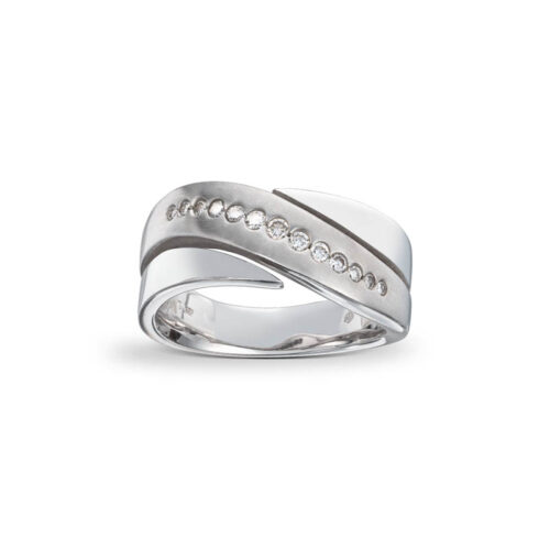 Kryssring i hvitt gull med 0,21ct diamanter